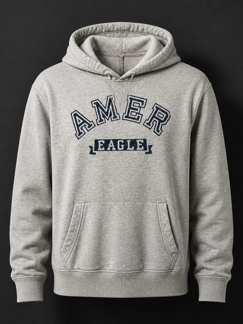 American Eagle Mens Small Gray Varsity Spell Out Pullover Fleece Hoodie 5074